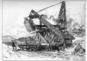 パナマ運河工事。主な機械オズグッド・ショベル"Le Monde Illustré "に掲載された版画