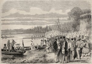 パリのカヌー隊。1857年のRegates de Saint-Cloud（サン・クラウド）。1857年の「Le Monde illustrious」に掲載されたエングレーヴィング。個人蔵。 作： Unknown artist