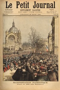 マダガスカルへの第200連隊出発のためのパリでの愛国的デモ。1895年3月24日、「Le petit journal」誌に掲載された版画。セルバのコレクション。 作： Unknown artist