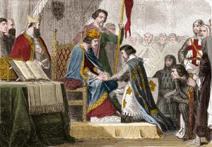 フランス王フィリップ4世（1268-1314）は、1308年に娘のイザベル（1295-1358）をイングランド王エドワード2世（1284-1327）の息子に嫁がせた。「Histoire De France En Cent Paintings by Paul Lehugeur」（1891年）に掲載されたエングレーヴィング。