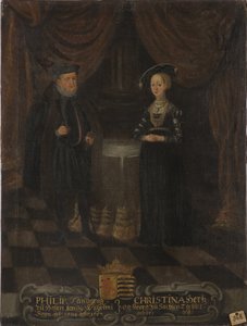 Philippe I de Hesse, dit le Magnanime et Christine de Saxe - ヘッセン大公フィリップ1世（1504-1567）とヘッセン大公妃クリスティーヌ（1505-1549）、アノニマス 。キャンバスに油彩。サイズ：103x79cmストックホルム国立博物館 作： Unknown artist