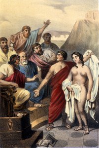 アテネの裁判官の前でのフリネ（ギリシャの宮廷女官）。 作： Unknown artist