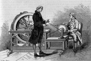 18世紀の物理学の経験：電気機械の生み出す光。Abbe Nolletより）。1878年4月6日の「La Nature: revue des sciences et de leurs applications aux arts et a l