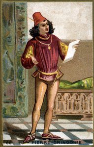 Pierre Gringoire (1475 - 1538), フランスの劇詩人。19世紀のカラーリトグラフ。 作： Unknown artist