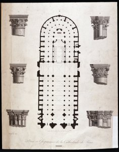 パリのノートルダム大聖堂（ノートルダム寺院）の平面図と資本図。19世紀 作： Unknown artist