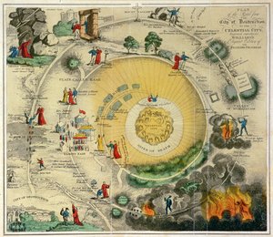 「破壊の街から天体の街への道の計画、ウィリアムズの『巡礼者の進歩』の優雅な版のために特別に刻まれた」 作： Unknown artist