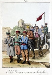 1811年、結婚式を終えて教会から戻るコサックの一団を描いたプレート。