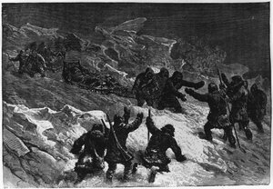 北極点：マーカム社のソリとの出会い - Nares Georges S., Un voyage à la mer polar, Paris: Hachette 作： Unknown artist
