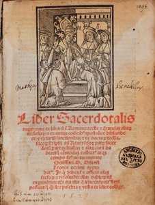 教皇レオン10世、カステリーニ作の典礼書「Liber Sacerdotalis」の表紙を受け取る 作： Unknown artist