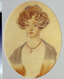Ekaterina Nikolayevna Goncharova (1809-1843) の肖像画。 アレクサンドル・プーシキン (1799-1837) の義理の姉妹。 匿名の作品、紙に水彩 作： Unknown artist