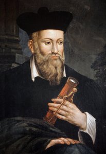 ノストラダムス、占星術師 (1503-1566) として知られるミシェル ド ノストルダム (ノストルダム) の肖像、詳細、ノストラダムスの家、サロン ド プロヴァンス、ブーシュ デュ ローヌ 作： Unknown artist