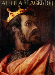 アッティラ（395-453）フン族の王の肖像。17世紀に描かれた無名の絵画「Raccolta Gioviana」Firenze Galleria degli Uffizi.