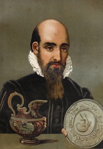 ベルナール・パリシー（1510 - 1589）の肖像。ルイ・フィギエの "La Ciencia y sus Hombres "を基にした19世紀末のクロモリトグラフ。バルセロナ 1881年 作： Unknown artist