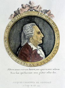 カサノヴァ（1725～1798）の肖像 - ボヘミアのドゥクスに宛てた「ヴェネツィア共和国の監獄からの逃亡記」の中の扉絵の肖像 作： Unknown artist