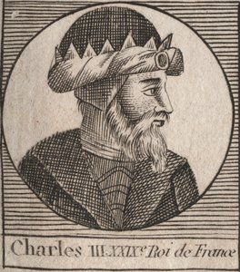 シャルル3世の肖像 - CHARLES III (879-929) - Charles the Simple - King of France, 893-923 - engraving from "Instruction sur l