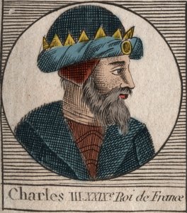 シャルル3世の肖像 - CHARLES III (879-929) - Charles the Simple - King of France, 893-923 - engraving from "Instruction sur l