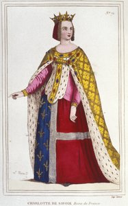 シャルロット・ド・サヴォワの肖像 1445 -1483 1461年から1483年までフランスの女王 1451年にルイ11世（ル・プルーデント）の花嫁 1830年の彫刻