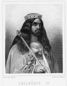 ネウストリア王チルデリック3世（v.670-721）の肖像 - ラヴァレの『フランス史』に掲載されている、エングレーヴィング、sd. 作： Unknown artist