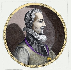 チャールズ5世（1500 - 1558）の隠し子であるドン・ファン・オブ・オーストリア（1547 - 1578）の肖像。エングレーヴィング 作： Unknown artist