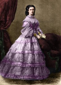 エリザベート・ドゥ・ヴィッテルスバッハ（1837-1898）の肖像（シシィ）、オーストリアのインプレス（1854-1898）とハンガリーの女王（1867-1898）、旧バビエ公爵夫人。(EMPRESS ELISABETH OF AUSTRIA）.1864年のエングレーヴィング。プライベート・コレクション。 作： Unknown artist