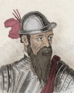 スペインの征服者フランシスコ・ピサロ（Francois Pizarre, 1478-1541年頃）の肖像。19世紀のエングレーヴィング。 作： Unknown artist