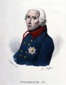 大王フレデリックとして知られるプロイセンのフレデリック2世（1712-1786）の肖像。19世紀のエングレーヴィング。.