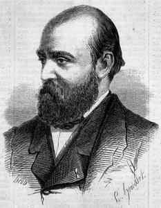 フランスの作家、アンリ・ミュルジェ（1822-1861）の肖像。1861年2月2日付「Le Monde Illustré」199号に掲載されたエングレーヴィング。 作： Unknown artist