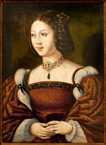 イザベラ・オブ・ポルトガル（1503-1539）の肖像 - 無名の巨匠の絵画 sd1526年頃 木に油彩 40×29cm 16世紀中頃（イザベラ・オブ・ポルトガルの肖像、無名の巨匠による、パネルに油彩、16世紀中頃） - アン美術館