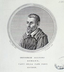 イタリアの作曲家グレゴリオ・アレグリ（1582-1652）の肖像 エングレーヴィング。1629.ボローニャ、市民書誌博物館 作： Unknown artist