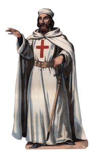 テンプル騎士団の大師範、モライのジェイムズ（ジャック・ド・モライ）（モライ）（1243-1314）の肖像。モーリス・ラシャトレの「教皇の歴史」に掲載された1842年の版画。個人蔵。 作： Unknown artist