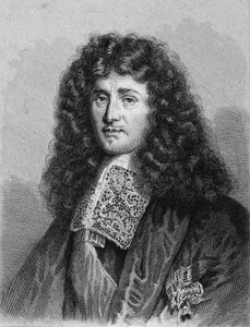 フランスの政治家、ジャン・バティスト（Jean-Baptiste）・コルベール（1619-1683）の肖像-ラヴァレの「Histoire des Français」に掲載、エングレーヴィング、sd.