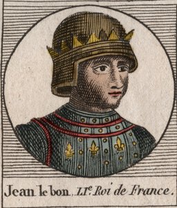 善良なジョン2世（1319-1364）フランス王の肖像 - 「善良な」ジョン2世（1319-64）フランス王の肖像 - シャルル・コンスタント・ル・テリエ1821年の「フランス史に関する指南書」からのエングレービング 作： Unknown artist