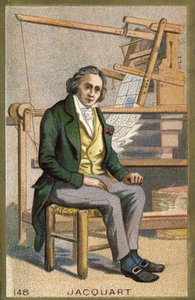 自動織機の前に立つフランスの機械工、ジョセフ・マリー・ジャカール（1752-1834）の肖像。 作： Unknown artist