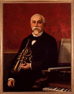 ロドヴィコ・ボルトロッティ（19世紀）の肖像 イタリアの音楽家 トランペットを持っている。匿名の絵画。19世紀ボローニャ、civico museo bibliografico
