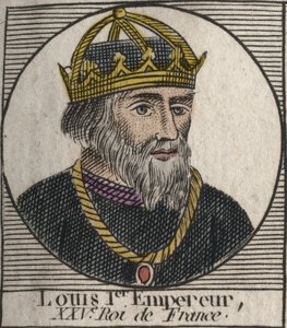 敬虔な」ルイ1世（778～840年）の肖像 - シャルル・コンスタント・ル・テリエの「フランス史に関する教本」（1821年）からの刻印 作： Unknown artist