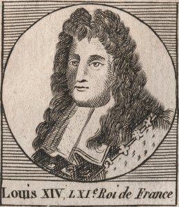 フランス王ルイ14世（1638年～1715年）の肖像 - ルイ14世（ルイ大帝または太陽王として知られる） - シャルル・コンスタン・ル・テリエ1821年の「フランス史に関する指南書」からのエングレービング 作： Unknown artist