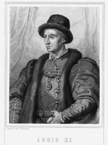 フランス王ルイ11世（1423年～1483年）の肖像 - ラヴァレの『フランス史』に掲載されている、エングレーヴィング、sd. 作： Unknown artist