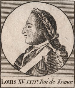 フランス王ルイ15世（1710年～1774年）の肖像 1715年～1774年 - フランス王ルイ15世（愛すべきルイとして知られる） - シャルル・コンスタント・ル・テリエの「フランス史に関する教本」からの彫刻 1821年 作： Unknown artist
