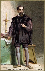 騎士であり人文主義者であったルイ・ド・ベルカン（1485 - 1529）の肖像。19世紀のクロモリトグラフ。 作： Unknown artist