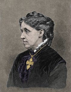 アメリカの小説家、ルイーザ・メイ・オルコット（1832-1888）の肖像。19世紀のカラーエングレーヴィング。 作： Unknown artist
