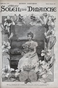 ジャン・ドルレアン王女、ギーズ公爵夫人であったフランスのマダム・イザベル（1878-1961）と愛犬の肖像。11月12日付「Le sun-du-dimanche」に掲載されたエングレーヴィング 作： Unknown artist