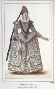 ヘンリー4世の妻であり、ルイ13世の母であるメディチ家のメアリー（1573 - 1642）の肖像。1830年のエングレーヴィング 作： Unknown artist