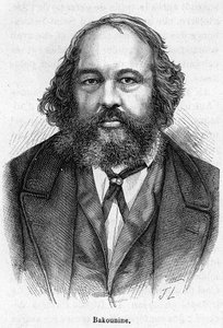 ロシアのアナキズム革命家、ミハイル・アレクサンドロヴィチ・バクーニン（1814～1876）の肖像。19世紀のエングレーヴィング。 作： Unknown artist
