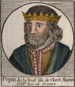 フランス王ペピン3世（714-768）の肖像 - ペピン3世（714-768）（ペピン・ザ・ショート）フランク族の王 - シャルル・コンスタント・ル・テリエによる「フランス史に関する教本」1821年版からのエングレーヴィング。