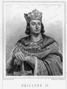 フランス王フィリップ・オーギュスト（Philippe Auguste）2世（1165-1223）の肖像 - ラヴァレの『フランス史』に掲載されている、エングレーヴィング、sd. 作： Unknown artist