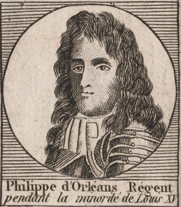 ルイ15世の時代にフランス王国の摂政を務めたフィリップ・ドルレアン（1674年～1723年）の肖像 - フィリップ・ドルレアンは1715年から1723年までフランス王国の摂政を務めた - シャルルの「フランス史に関する指南書」からのエングレービング 作： Unknown artist