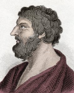 ミティレネのピッタコスの肖像 ギリシアの政治家（紀元前650～570年）（Pittacus of Mytilene）。19世紀のエングレーヴィング。