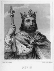 カロリング王朝の初代フランク王ペパン・ル・ブリーフ（714〜768年）の肖像 - ラヴァレの『Histoire des Français』に掲載されている、エングレーヴィング、sd.