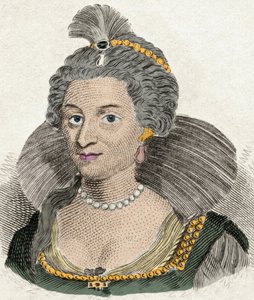 イングランド王ジェームズ1世（1566-1625）の妻であるデンマーク王妃アン（1574-1619）の肖像。19世紀のエングレーヴィング 作： Unknown artist