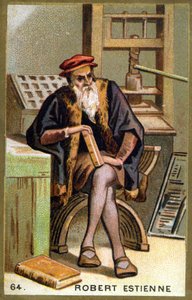 Robert I Estienne (1498 - 1559) ヒューマニスト、出版者、印刷者の肖像。19世紀のクロモリトグラフ。 作： Unknown artist
